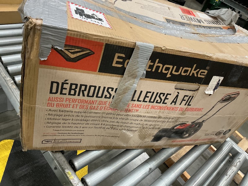 Photo 1 of ** sold as is no refund/return** Earthquake 60V Walk Behind String Mower, Includes Two 4Ah Batteries, 22” Cutting Diameter, Three Cutting Speed Dial, 14” Never-Go-Flat Wheels, Easy Assembly, Adjustable Handlebar, Model #44965