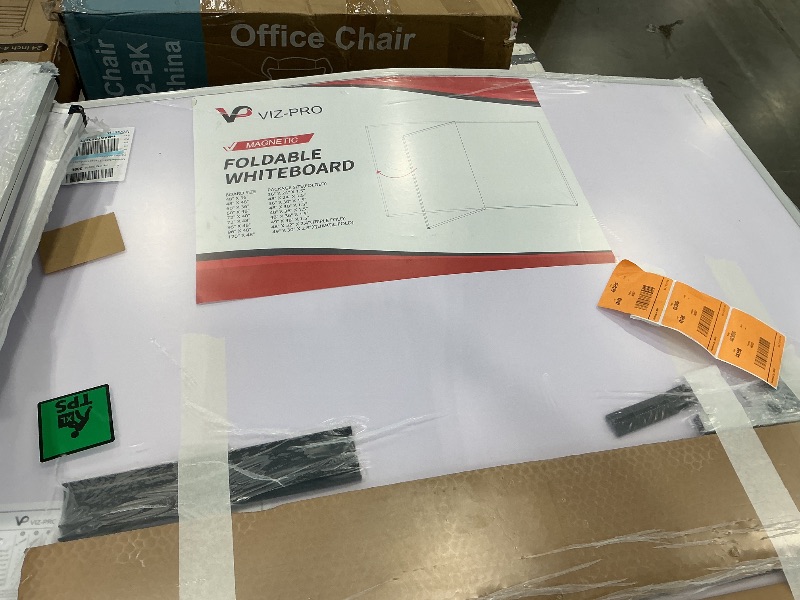 Photo 1 of *MINOR DAMAGE*
VIZ-PRO Magnetic Dry Erase Board, 72 X 48 Inches, Foldable Wall-Mounted Whiteboard with Silver Aluminum Frame & Marker Tray for School Office and Home 6' X 4'