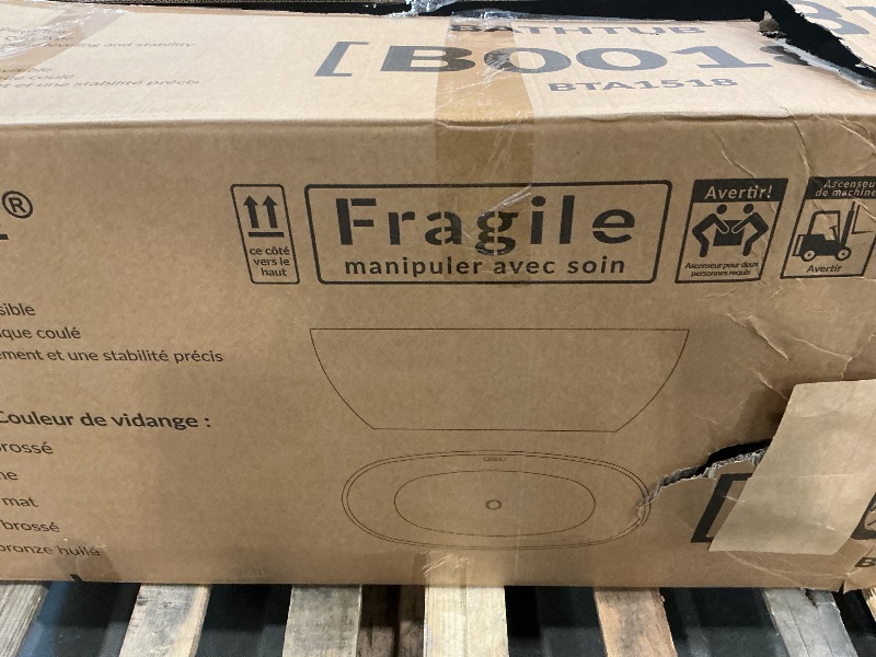 Photo 1 of *MAJOR DAMAGE*
WOODBRIDGE 59"Freestanding White Acylic Soaking Bathtub with Brushed Nickel Drain and Overflow,BTA1518 -B/N-Drain &O
