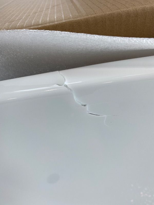 Photo 1 of *MAJOR DAMAGE*
WOODBRIDGE 59"Freestanding White Acylic Soaking Bathtub with Brushed Nickel Drain and Overflow,BTA1518 -B/N-Drain &O