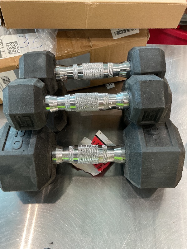Photo 1 of [PARTIAL SET] CAP 150 lb Rubber Coated Hex Dumbbell Set with Vertical Rack, Space-Saving A-Frame Storage for Home Gym Strength Training, Chrome Handle, Black Rack