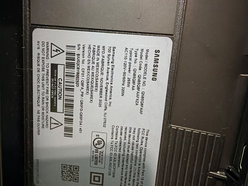Photo 1 of *MISSING PARTS - Missing Remote**
Samsung 85-Inch Class QLED Q8F 4K UHD Smart TV (2025 Model) Q4 AI Processor, 100% Color Volume with Quantum Dot, AirSlim Design, Endless Free Content, Samsung Vision AI, Alexa Built-in