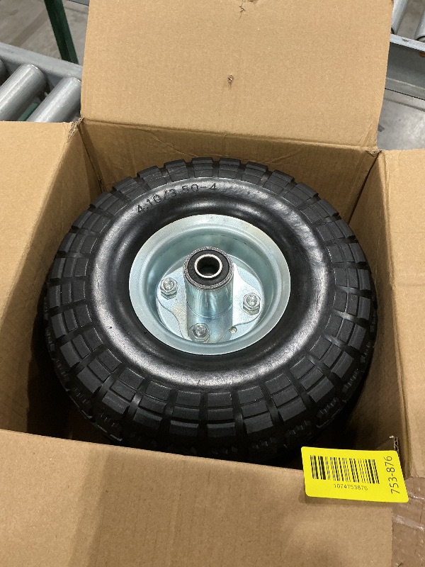 Photo 1 of (2 Pack) 10 Inch Solid Polyurethane Tire 4.10/3.50-4 Tire, 10" Flat Free Wheels with 5/8" Bearings, 2.2" Offset Hub for Garden Cart, Hand Truck, Lawn Cart, Mower