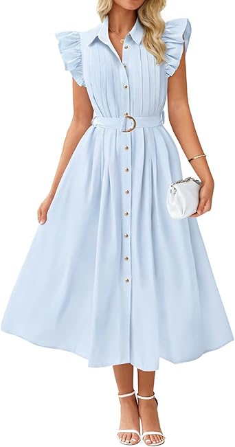 Photo 1 of **Similar item**
ZESICA Womens Summer Button Midi Dresses 2026 Flutter Short Sleeve Belted Business Casual Work Long Dresses with Pockets, Medium