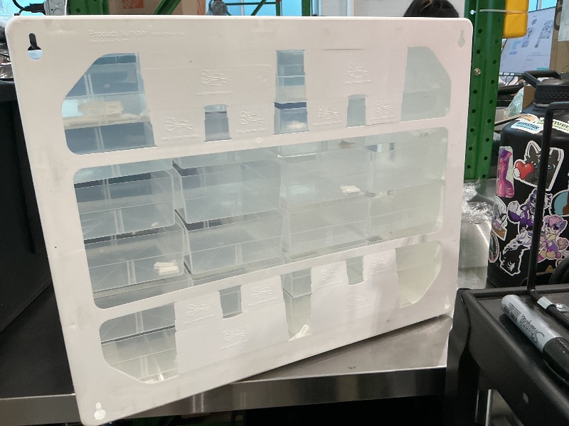 Photo 1 of [Frame is heavily broken] Akro-Mils 24-Drawer Plastic Drawer Storage Cabinet for Garage Organization, Bead Organizer, Building Bricks Storage, Teacher Toolbox, Makeup Organizer, 20" W x 6" D x 16" H, 10124 White