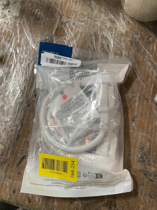 Photo 1 of [ETL Listed] Cable Matters 2-Pack 16 AWG 360° Rotating Flat Plug Short Extension Cord - 1ft, 13A/1625W, Low Profile 3 Prong Power Extension Cords, NEMA 5-15P to NEMA 5-15R, White