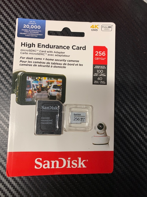 Photo 1 of ****FACTORY SEALED ****
SANDISK 256GB High Endurance Video microSDXC Card with Adapter for dash cam and home monitoring systems - C10, U3, V30, 4K UHD, Micro SD Card - SDSQQNR-256G-GN6IA