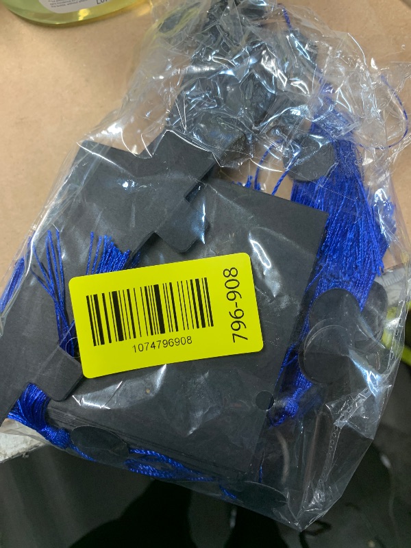 Photo 1 of  ***STOCK PHOTO REFERENCE ONLY***Pieces Mini Graduation Cap Black Hats with Blue Tassels Plastic Grad Cake Pops Cover Toppers for Graduation Party Decorations