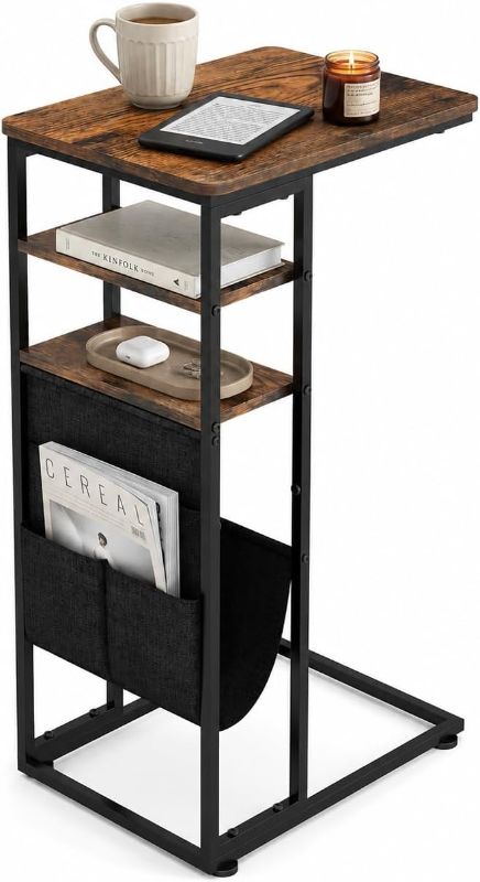 Photo 1 of *** STOCK PHOTO FOR REFERENCE ***C Shaped End Table 28"(H) 3-Tier C Table with Storage Bag, Under Couch Table C-Shaped End Table with Storage Shelves and Bag for Living Room, Bedroom, or Office