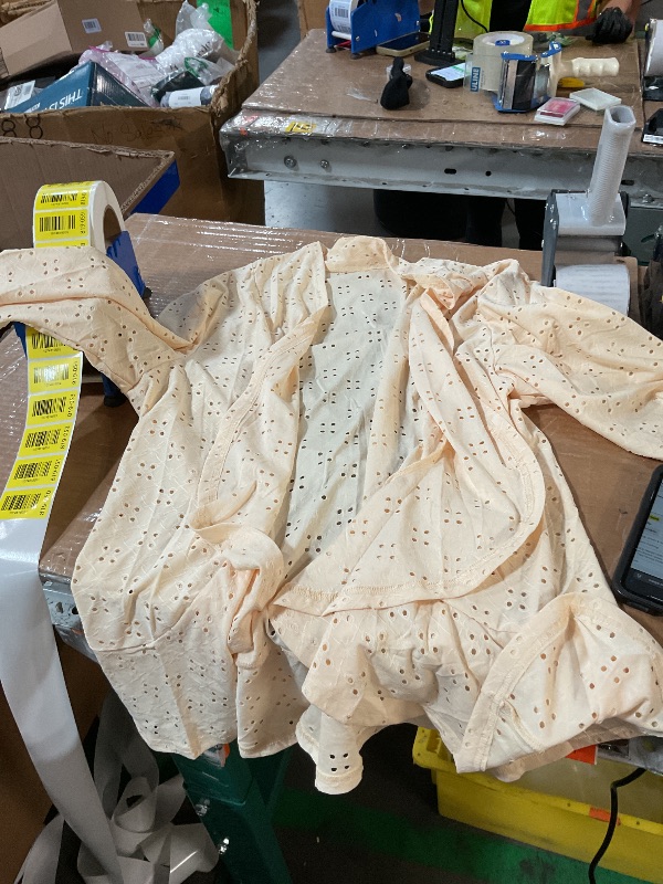 Photo 1 of ***STOCK IMAGE FOR REFERENCE***
 Womens Button Down Blouses Casual Peplum Summer Eyelet Tops Dressy Embroidered Work Blouse Apricot M