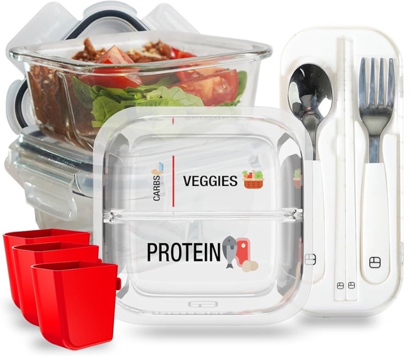 Photo 1 of ***STOCK IMAGE FOR REFERENCE***
Portion Control Containers for Bariatric Meals – 8 oz Glass Meal Prep Containers with Two 4 oz Compartments and Lids Reusable Bento Lunch Boxes