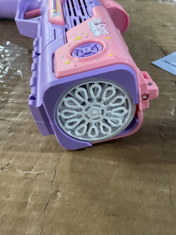 Photo 1 of ***MISSING PART** MINOR DAMAGE***Rechargeable Unicorn Bubble Gun, Unicorn Toys for Girls Age 4-6, Outdoor Toys Bubble Machine, 3 4 5 6 7 8 9 10 11 12 Year Old Girl Gifts, Easter, Birthday, Summer, Wedding, Party Favors, Halloween