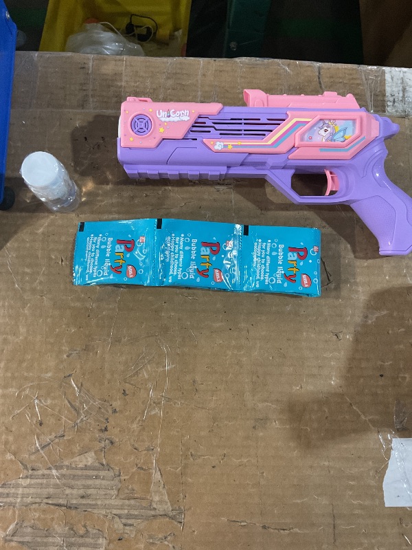 Photo 1 of ***MISSING PART** MINOR DAMAGE***Rechargeable Unicorn Bubble Gun, Unicorn Toys for Girls Age 4-6, Outdoor Toys Bubble Machine, 3 4 5 6 7 8 9 10 11 12 Year Old Girl Gifts, Easter, Birthday, Summer, Wedding, Party Favors, Halloween