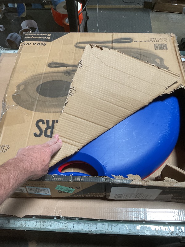 Photo 1 of **MINOR SCRATCHES FROM PREVIOUS USE**GoSports 29 Inch Heavy-Duty Winter Snow Saucer with Padded Seat and Hand Pull Strap - 2 Pack, Red and Blue