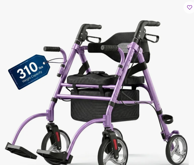 Photo 1 of 2 in 1 Rollator Walker with Seat & Footrest, Foldable and Lightweight Lavendar