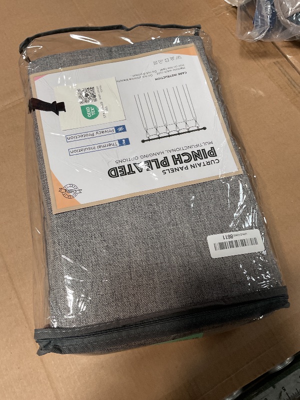 Photo 1 of 100% Blackout Shield Linen Look Textured Pinch Pleated Curtains Blackout Drapes 108 Inch Long 2 Panels Set, Faux Linen Blackout Curtains for Bedroom & Living Room, 40" W x 108" L, Dark Grey