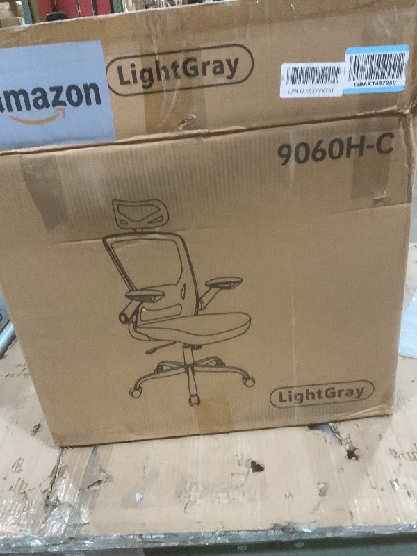 Photo 1 of **POSSIBLY FOR PARTS / UNKNOWN MISSING ASSEMBLY PIECES*** BESTFAIR Office Chair Ergonomic Desk Chair, Breathable Mesh Office Chairs with Adjustable Lumbar Support, Flip-Up Arms, Computer Desk Chair Comfy for Home Office, Light Gray
