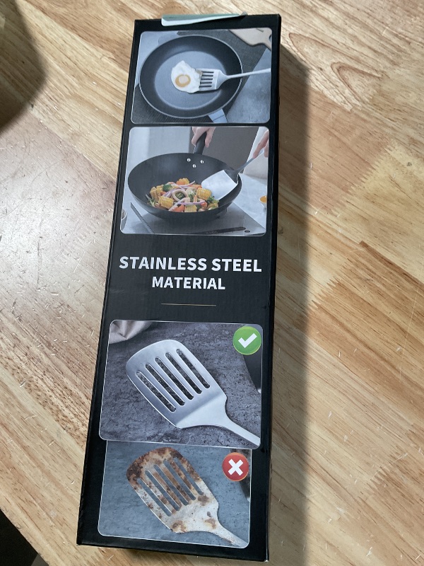 Photo 1 of 2 Pcs Stainless Steel Spatulas Set, Metal Spatula Solid & Slotted Turner, Heavy Duty Sturdy Spatula for Kitchen Use, High Heat Resistant Cooking Utensils for Fish Eggs Pancakes, Easy to Clean, Silver