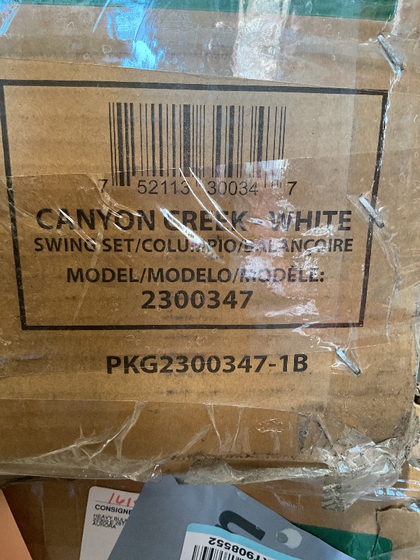 Photo 1 of *** BOX ONE AND TWO ONLY/MINOR DAMAGE/UNKNOWN MISSING PARTS AND HARDWARE***Backyard Discovery Canyon Creek White Cedar Wood Swing Set with Wave Slide, Clubhouse, Play Kitchen, Picnic Area, Belt Swings, Web Swing, Rock Wall, Balconies, Playhouse, Step Ladd