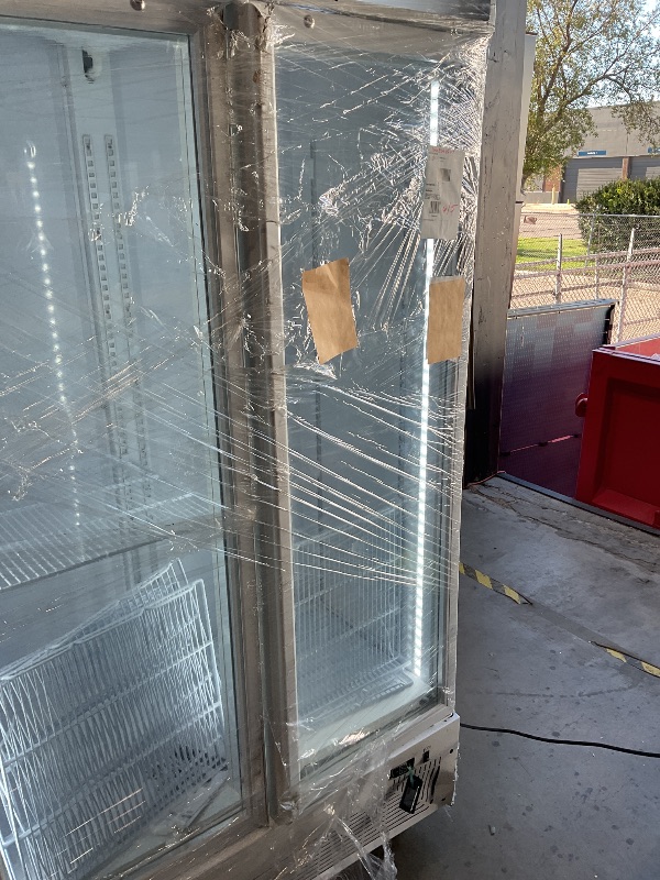 Photo 1 of *** MAJOR DAMAGE***BINGERMA Commercial Merchandiser Display Refrigerator with 2 Glass Doors 30 Cu.ft Beverage Back Bar Cooler Black Drink Fridge for Convenience Stores, Supermarkets,Bars,Offices White