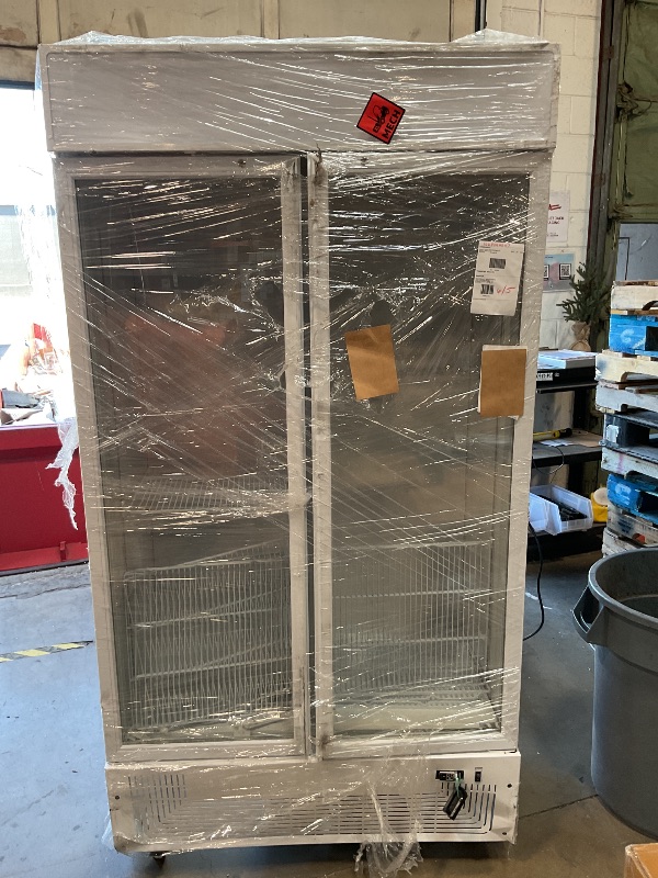 Photo 1 of *** MAJOR DAMAGE***BINGERMA Commercial Merchandiser Display Refrigerator with 2 Glass Doors 30 Cu.ft Beverage Back Bar Cooler Black Drink Fridge for Convenience Stores, Supermarkets,Bars,Offices White