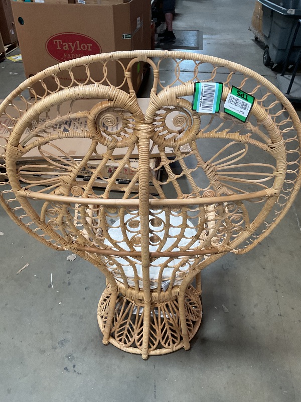 Photo 1 of *** MINOR DAMAGE***Bali & pari Kimiko Natural Rattan Peacock Chair with Cushion – Handwoven Wicker Accent Chair with Fan Backrest, Boho Coastal Statement Seating for Living Room or Event