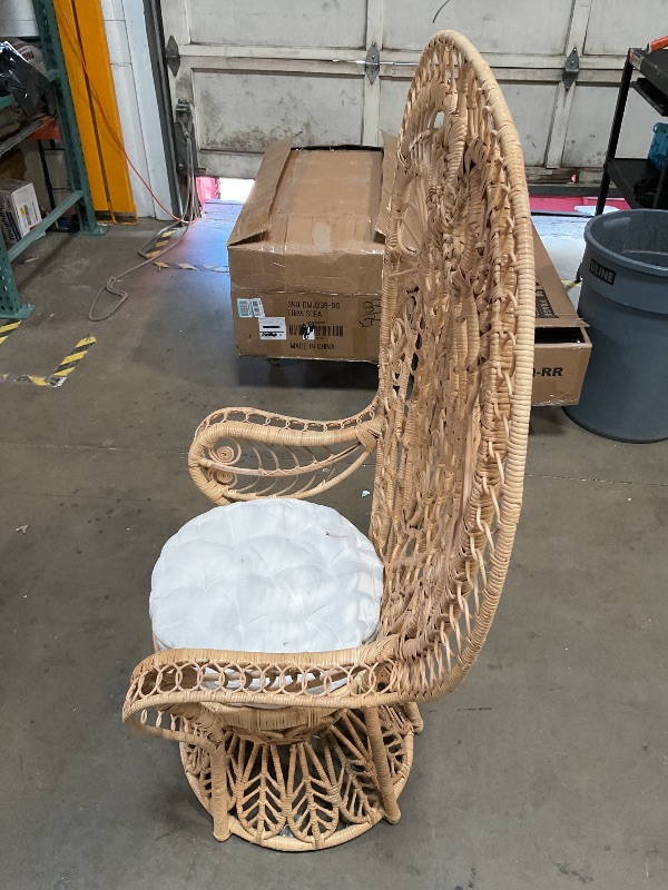 Photo 1 of *** MINOR DAMAGE***Bali & pari Kimiko Natural Rattan Peacock Chair with Cushion – Handwoven Wicker Accent Chair with Fan Backrest, Boho Coastal Statement Seating for Living Room or Event