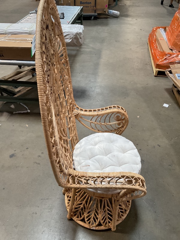 Photo 1 of *** MINOR DAMAGE***Bali & pari Kimiko Natural Rattan Peacock Chair with Cushion – Handwoven Wicker Accent Chair with Fan Backrest, Boho Coastal Statement Seating for Living Room or Event