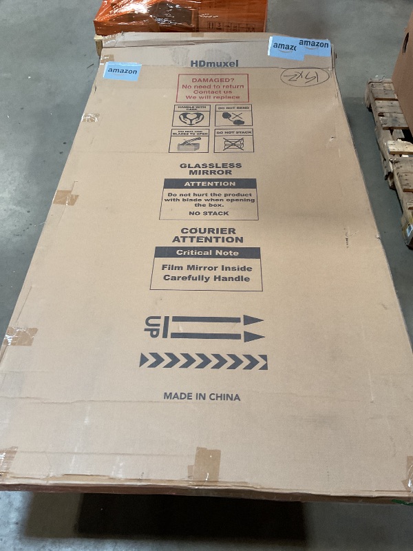 Photo 1 of *** MAJOR DAMAGE***HDmuxel Full Length Mirror with Wheels, 79" x 44", White, Nano Film Surface Without Glass, shatterproof, Safe, Lightweight, only 16lbs Easy to Move and Install, for Home Gym, Dance & Yoga Studios.