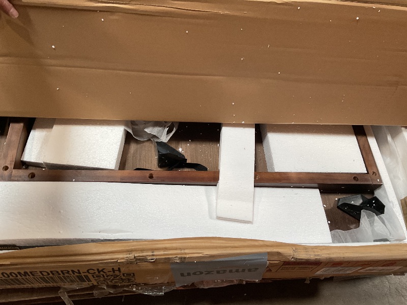 Photo 1 of *** BOX ONE ONLY***Merax California King Size Solid Wood Platform Bed, Mid-Century Modern Bed Frame with Splayed Legs, 600 lbs Weight Capacity, No Box Spring Needed, Brown