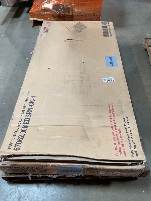 Photo 1 of *** BOX ONE ONLY***Merax California King Size Solid Wood Platform Bed, Mid-Century Modern Bed Frame with Splayed Legs, 600 lbs Weight Capacity, No Box Spring Needed, Brown