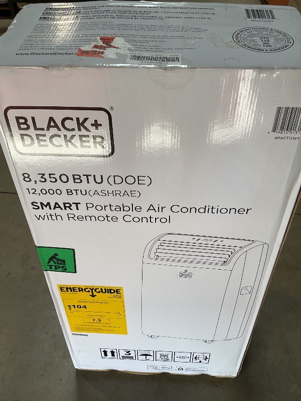 Photo 1 of *** FOR PARTS ONLY/ WILL TRIP POWER AND CAUSE OUTAGE*** BLACK+DECKER Smart Portable Air Conditioner, 12,000 BTU (8,350 BTU SACC) for Rooms up to 550 Sq. Ft., Smart Portable AC with Follow Me Remote and Window Kit, BPACT12WT, White