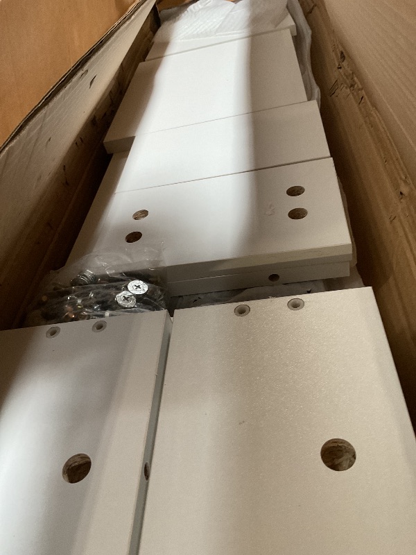 Photo 1 of **selling for parts. Major cracking**Floor to Ceiling Room Divider with Shelves – Freestanding Partition Screen, Industrial Style Room Divider Furniture for Bedroom, Office (White + Black, 39.5" L x 9.5" W x 79.5" H)