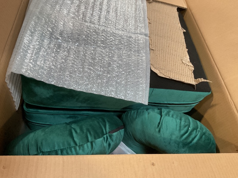 Photo 1 of *** BOX 2 ONLY***Container Furniture Direct Novara Velvet Comfy Three Seater Living Room Furniture Modern Mid Century Couch Chesterfield Sofa for Apartment, Bedroom, and Office, Green