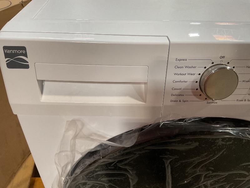 Photo 1 of *** MAJOR DAMAGE***Kenmore 2.2 cu. ft. Compact Front Load Washer with Wrinkle Relaxing Steam Treatment - Reduce Laundry Time with Accela & Express Wash - LED - ENERGY STAR Certified - White