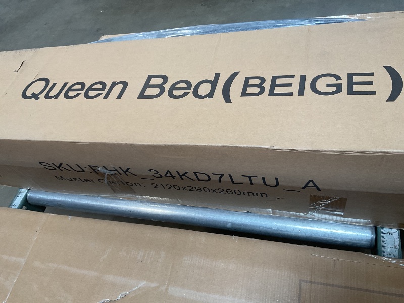 Photo 1 of *** BOX A ONLY***GarveeHome Upholstered Canopy Bed Frame Queen Size with headboard, Button Tufted, Nailhead Trim Design, No Box Spring Required, Beige(Shipped in 2 Boxes)