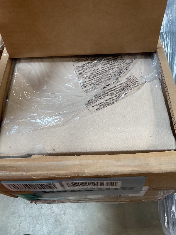 Photo 1 of *** BOX A ONLY***GarveeHome Upholstered Canopy Bed Frame Queen Size with headboard, Button Tufted, Nailhead Trim Design, No Box Spring Required, Beige(Shipped in 2 Boxes)