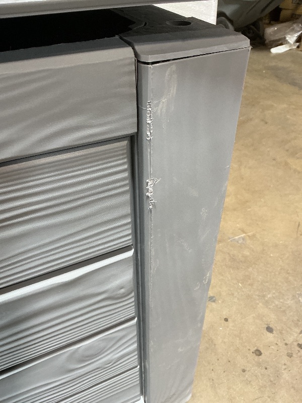Photo 1 of *** MINOR DAMAGE***Keter Westwood 150 Gallon Resin Large Outdoor Storage Box for Patio Furniture, Outdoor Cushions, Garden Tools and Pool Floats, Light Grey