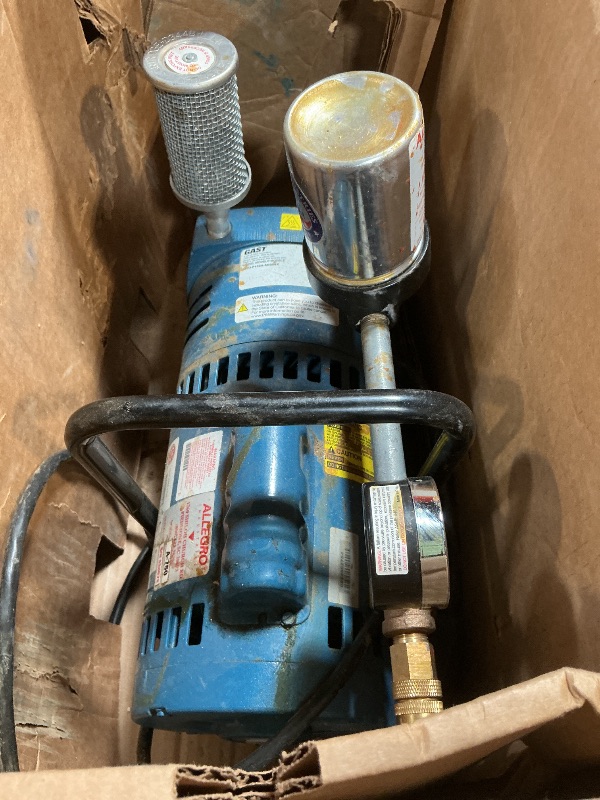 View 12 of *** USED/MAJOR DAMAGE/UNKNOWN MISSING PARTS***Allegro 9821 | A-750 Breathing Air Pump | ¾ HP Oil-Less Rotary Vane | Portable Low-Pressure Air Source | 0–10 CFM, 2–12 psi | for 1–2 Respirator Users or 1 Hood | UL Recognized Motor