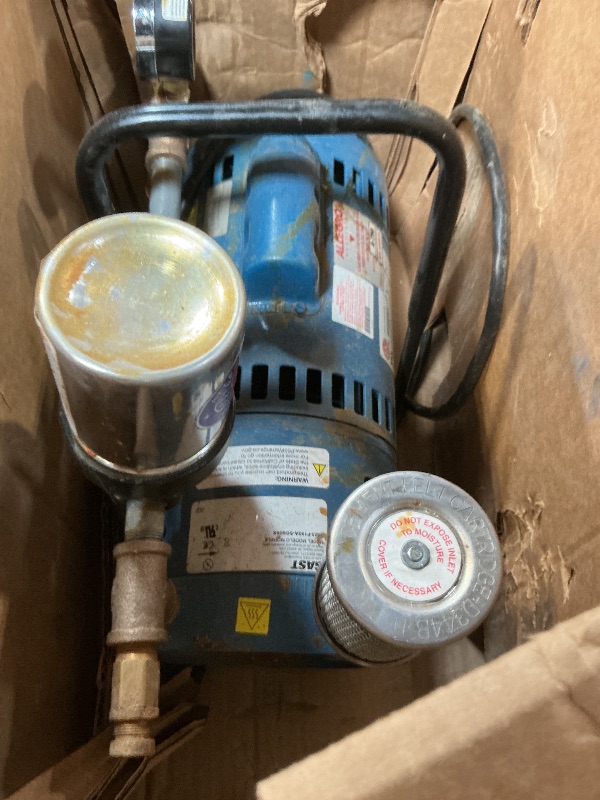 View 11 of *** USED/MAJOR DAMAGE/UNKNOWN MISSING PARTS***Allegro 9821 | A-750 Breathing Air Pump | ¾ HP Oil-Less Rotary Vane | Portable Low-Pressure Air Source | 0–10 CFM, 2–12 psi | for 1–2 Respirator Users or 1 Hood | UL Recognized Motor