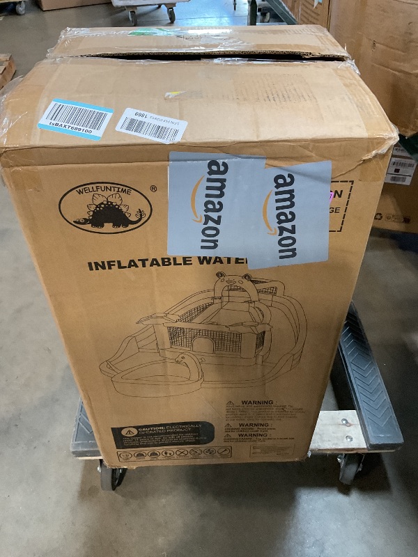 Photo 1 of *** MISSING BLOWER***WELLFUNTIME Inflatable Water Double Slides Park with Blower, Bouncy Castle with Water Cannon, Dino Pool, Frog Castle, Climbing Wall, Basketball Hoop, Backyard Water Park for Kids