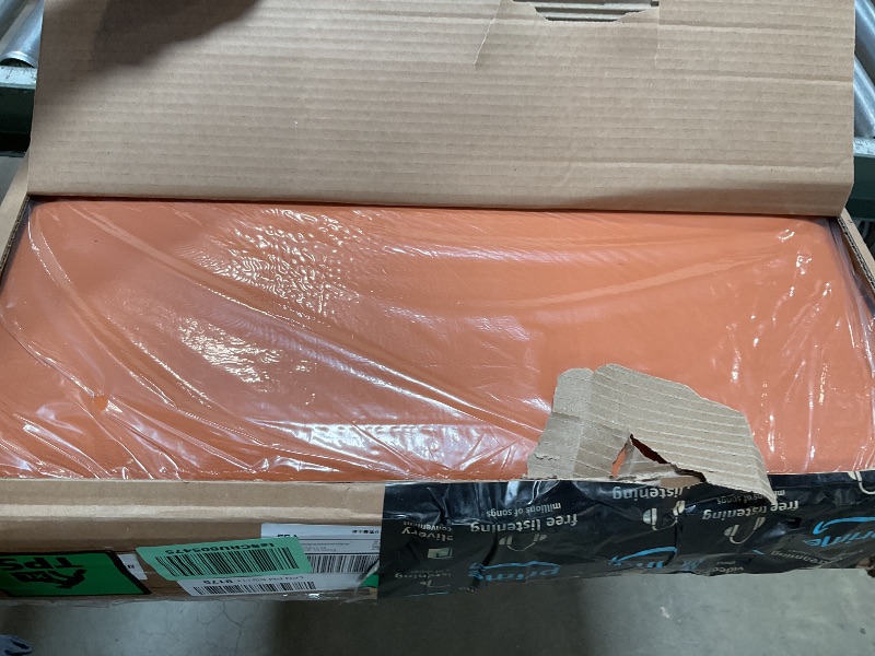 Photo 1 of ***FOR PARTS ONLY/ HAS BROKEN ASSEMBLY PIECES*** Full Size Platform Bed Frame with Adjustable Headboard, Faux Leather Upholstered Bed with Wood Slats, Heavy Duty Mattress Foundation, No Box Spring Needed, Easy Assembly, Noise-Free, Orange-Brown