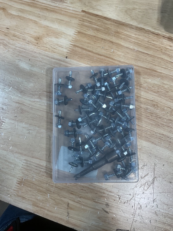 View 1 of #10 x 3/4" (50 PCS) Metal Roofing Screws with Rubber Washer, Hex Head Self Tapping Screws for Metal, Self Drilling Sheet Metal Screw, Hex Bit Socket Included