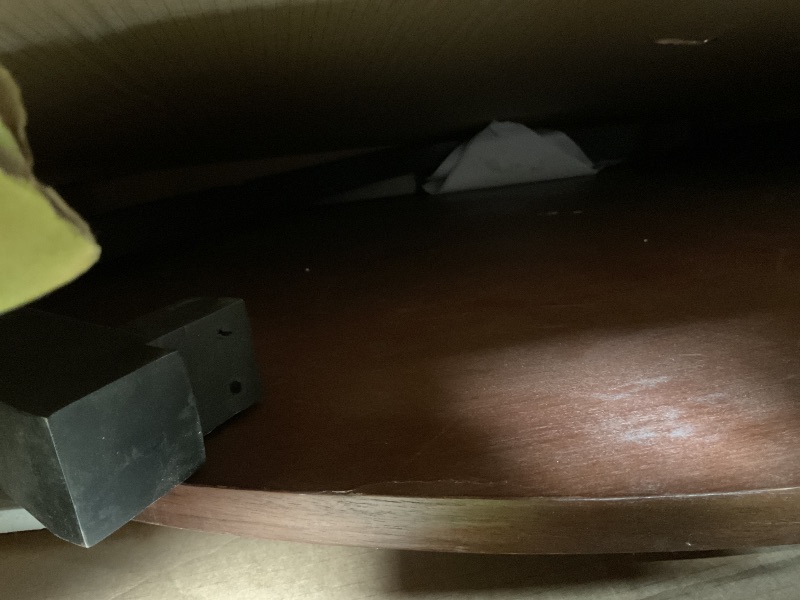 Photo 1 of ** selling for parts. one leg has major cracking damage.  missing hardware**Christopher Knight Home Lemas Acacia Wood Coffee Table, 44.2" W Round Modern Sofa Side Table with Wood Base, Modern Indoor Accent Table for Living Room Bedroom Home Office, Brown+