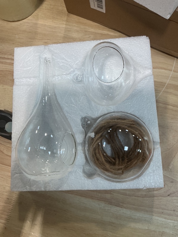 View 1 of ***LARGER GLASS IS BROKEN*** Mkono 3 Pack Glass Hanging Planter Air Fern Holder Terrarium Plants Hanger Vase, Home Christmas Decoration Gifts for Plant Lovers, Succulent Moss Tillandsias Air Plants Globe (Plant Not Included)