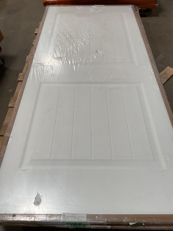 Photo 1 of *** MAJOR DAMAGE****BARNSMITH 36x80 in 2-Panel Arch Top Plank Primed Molded Door Slab, Classic White Paintable Hollow Core Interior Door Panel, for Swing, Pocket, Sliding Door, Durable and Lightweight
