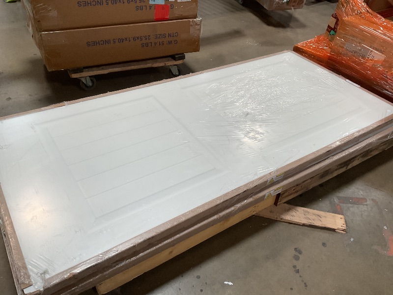 Photo 1 of *** MAJOR DAMAGE****BARNSMITH 36x80 in 2-Panel Arch Top Plank Primed Molded Door Slab, Classic White Paintable Hollow Core Interior Door Panel, for Swing, Pocket, Sliding Door, Durable and Lightweight