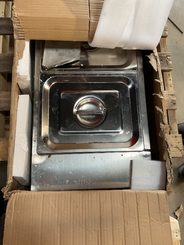 Photo 1 of *** USED/MINOR DAMAGE/UNKNOWN MISSING PARTS***VEVOR Commercial Food Warmer, 1500W Electric Stainless Steel Steam Food Warmer with Glass Cover, 4-Pan Countertop Buffet Bain Marie with Soup & Perforated Ladles, for Catering, Restaurant & Party