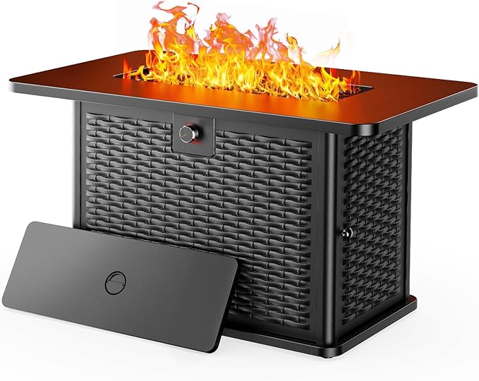 Photo 1 of *** PICTURE FOR REFERENCE ONLY***Rectangular Propane Fire Pit with 60,000 BTU Output, Gas with Cover & Rocks, Table CSA-Certified 2 in 1Table Gatherings Parties with 304 Stainless Steel H-Burner
