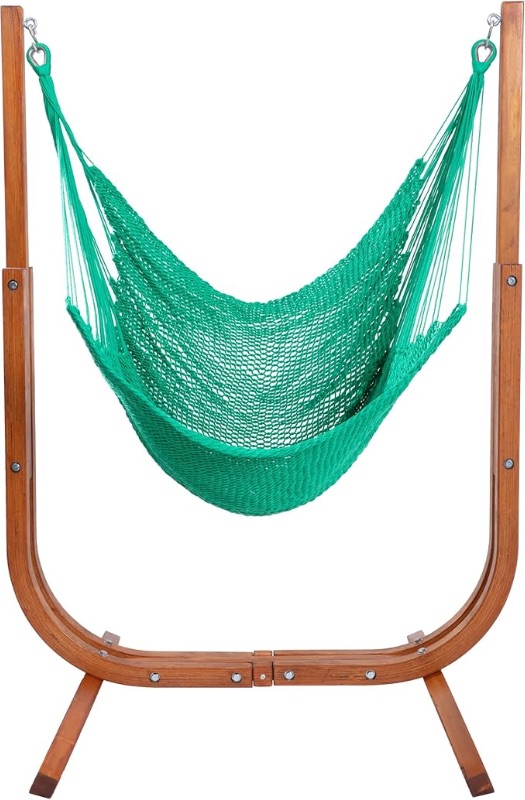 Photo 1 of **scrape damage**SANIWERKE® Hammock Chair with Stand, Caribbean Hammock Chair and Laminated Wooden Stand Combo, Sturdy Design, 400LBS Capacity, 70x50Inches, Jumbo Haven Lounger for Patio Garden (Sunlit Green)